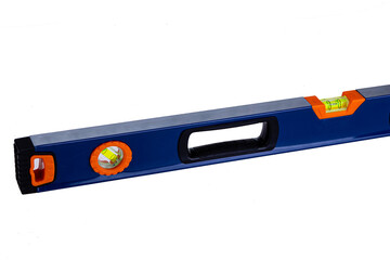 Blue building level on white isolated background is used in construction