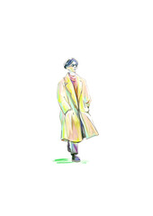 Fototapeta premium トレンチコートを着た男性 A man in a trench coat go out 