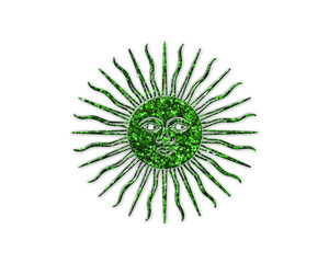 Sun, Face Solar Green Glitter Icon Logo Symbol illustration