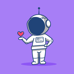 cartoon chibi astronaut holding a love in his hand