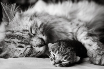 mother cat and newborn kitten