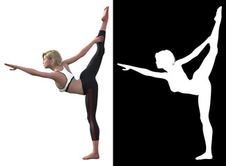 Sport advertising background image, young and beautiful woman yoga. Fitness sport lifestyle concept- alpha channel transparent 3D render