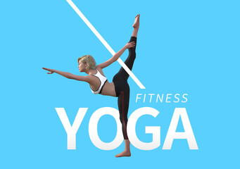 Sport advertising background image, young and beautiful woman yoga. Fitness sport lifestyle concept-3D render