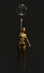 3d render image, luxury gold woman figure statue nice and elegant above catch pose