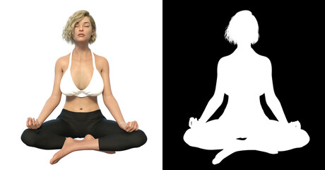 Sport advertising background image, young and beautiful woman yoga. Fitness sport lifestyle concept- alpha channel transparent 3D render