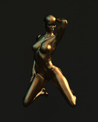 3d render image, luxury gold woman figure statue nice and elegant sit  pose