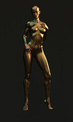 3d render image, luxury gold woman figure statue nice and elegant pose