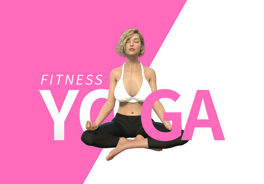 Sport advertising background image, young and beautiful woman yoga. Fitness sport lifestyle concept-3D render