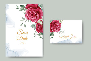 wedding invitation card with flower rose watercolor