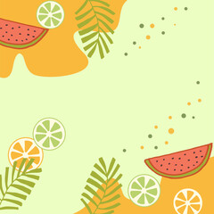 nature frame, border. watermelon slice and green leaf illustration. hand drawn vector. summer background. doodle art for wallpaper, greeting and invitation card, poster, presentation, postcard. 