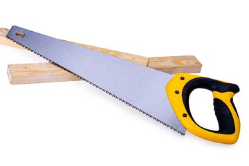Wood hacksaw carpentry and locksmith tool, a type of hand saw for sawing wood, isolated on a white...