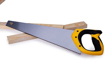 Wood hacksaw carpentry and locksmith tool, a type of hand saw for sawing wood, isolated on a white background