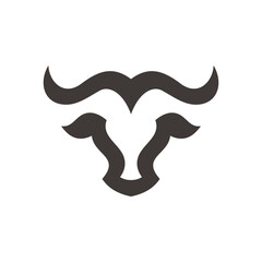 Simple abstract outline bull head logo design. Taurus cow cattle face, front view, line, symmetrical vector icon