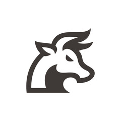 Simple minimalist bull horn head logo design. Buffalo cow cattle bison head vector icon