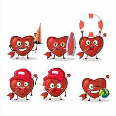 Happy Face cupid love arrow cartoon character playing on a beach