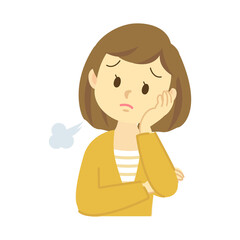 イラスト素材：若い女性が法杖をついて考え込み悩む姿
