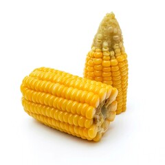 Boiled yellow corn, yellow sweet corn kernels placed on a white background.