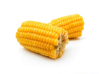 Boiled yellow corn, yellow sweet corn kernels placed on a white background.