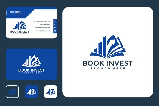 Book invest with arrow logo design and business card