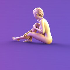 female body shapes beautiful nude fashion model poses on colorful background 3D, illustration