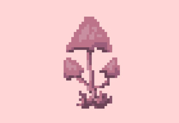 Fototapeta premium Illustration of a group of mushrooms in pixel art style
