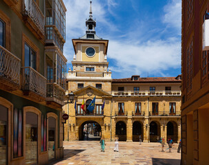 Facade of City hall of Oviedo in summer day. Constitution square. Oviedo. Asturias. Spain