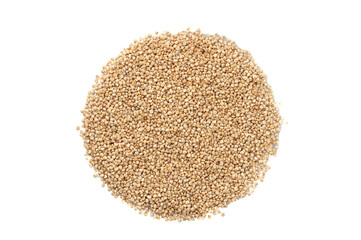 Quinoa seeds. View from above. White background. Isolated.