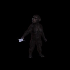 monkey with human features and expressions with mobile phone poses, 3D illustration