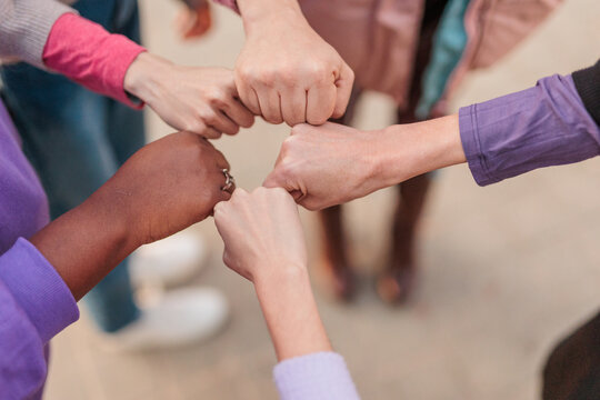 feminist movement hands togetherness group of multicultural woman