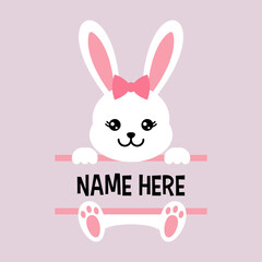 Vector Female Bunny Name Frame on White Background