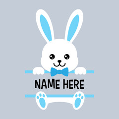 Vector Male Bunny Name Frame on White Background