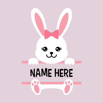 Vector Female Bunny Name Frame on White Background