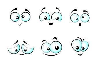 Funny facial expression. Set of cartoon eyes for emoticons. Emotions joy, surprise, sadness. Isolated vector illustration