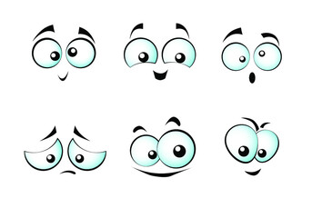 Funny facial expression. Set of cartoon eyes for emoticons. Emotions joy, surprise, sadness. Isolated vector illustration