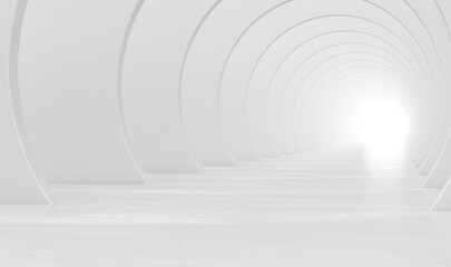 Fototapeta premium Abstract white circular tunnel. Modern Futuristic Geometric Background. 3d rendering illustration.