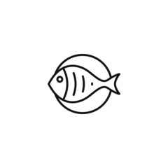 Fish on plate vector line icon. Editable Stroke.