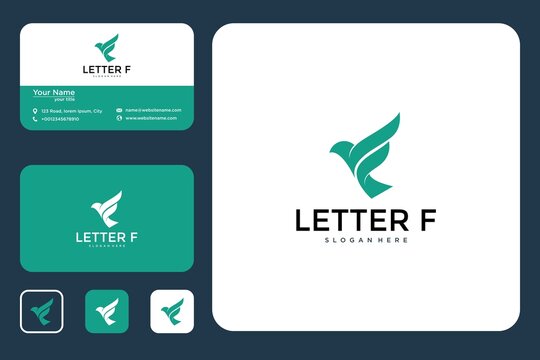 Letter f with eagle logo design and business card 