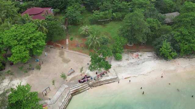 Paradise resort on Tanjung Lesung beach, Java, Indonesia, aerial view
