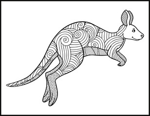 zentangle kangaroo for coloring page, Vector kangaroo illustration. Adult coloring page.