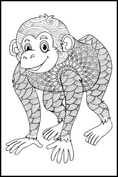 Zentangle monkey with mandala. Monkey coloring book for adults vector illustration. 