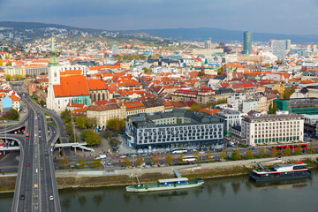 Image of historical center Bratislava and St. Martin's Cathedral in the foreground