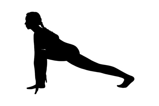 recommend clip art: Flexible yogi woman silhouette. Hatha yoga equestrian pose. Vector illustration in white background