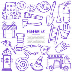 firefighter concept with doodle style for template of banners, flyer, books, and magazine cover
