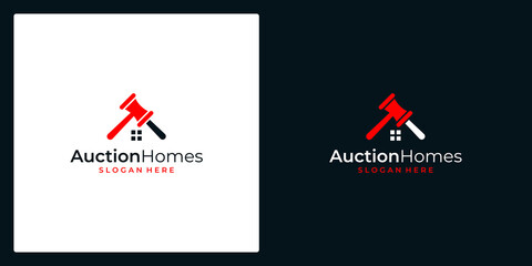 auction house vector illustration logo design. house and hammer logo. premium vector - obrazy, fototapety, plakaty