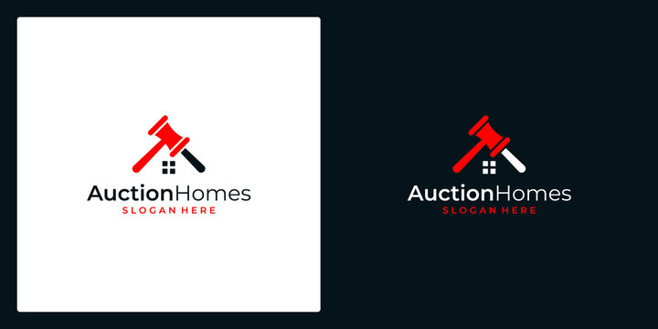auction house vector illustration logo design. house and hammer logo. premium vector