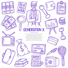 generation x business with doodle style for template of banners, flyer, books, and magazine cover