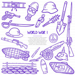 world war 1 history concept with doodle style for template of banners, flyer, books, and magazine cover