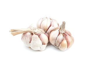 Spicy White Garlic Head with medicinal properties as herbs isolated on white background.