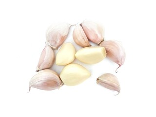 Spicy White Garlic Head with medicinal properties as herbs isolated on white background.