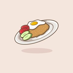 funny cartoon nasi goreng, indonesian food. vector illustration for mascot logo or sticker